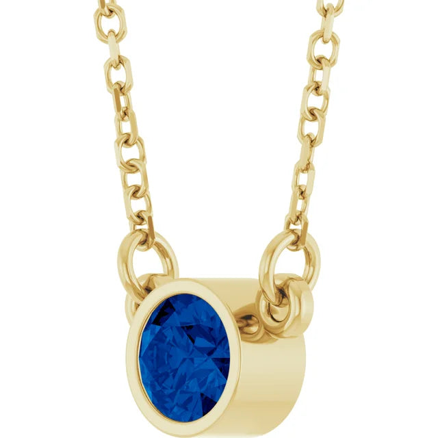 Blue Sapphire Birthstone Bezel set Solitaire Necklace