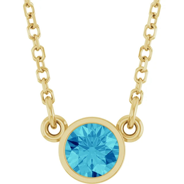 Blue Zircon Birthstone Necklace in yellow gold