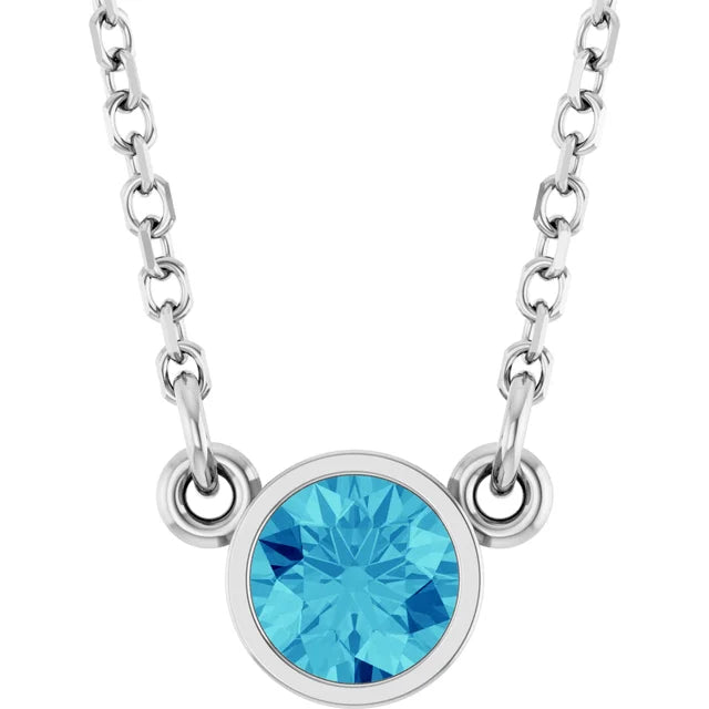 Blue Zircon Birthstone Necklace in white gold