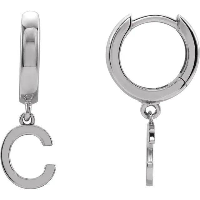 14K Gold Initial Hinged Huggie Hoop Earring