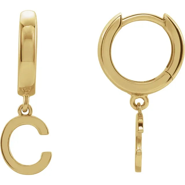 14K Gold Initial Hinged Huggie Hoop Earring