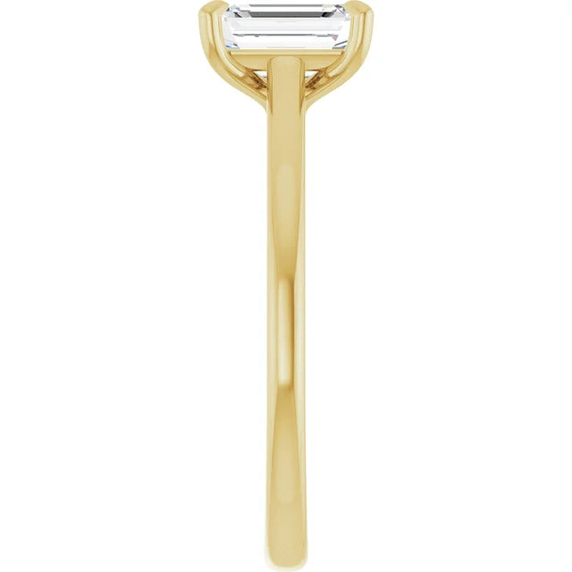 1 CT Classic Emerald Cut Solitaire Diamond Engagement Ring Set in Yellow gold showing shank from the side