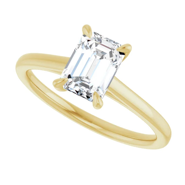 Sideway Picture for 1 CT Classic Emerald Cut Solitaire Diamond Engagement Ring Set in Yellow Gold