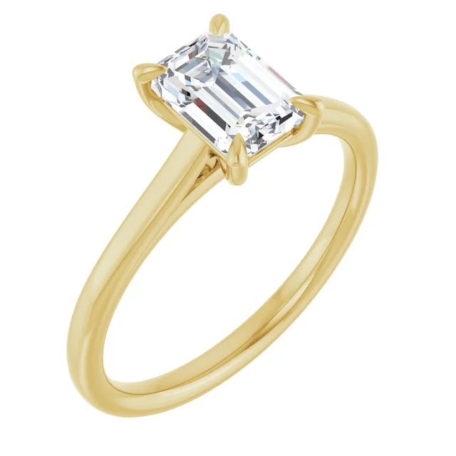 1 CT Classic Emerald Cut Solitaire Diamond Engagement Ring Set in 14K Yellow