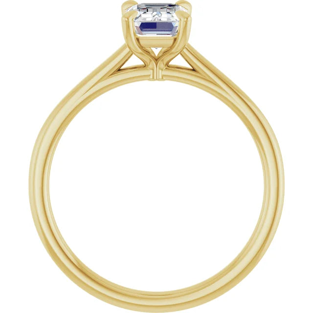 1 CT Classic Emerald Cut Solitaire Diamond Engagement Ring Set in Yellow Gold showing under gallery
