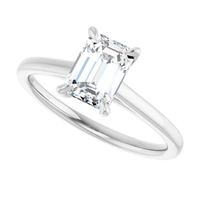 Sideway Picture for 1 CT Classic Emerald Cut Solitaire Diamond Engagement Ring Set in white gold or platinum