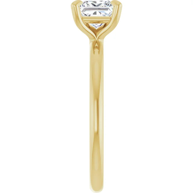 1 CT Princess Cut (Square Diamond) Solitaire Engagement Ring for women Set in yellow gold showing shank from the side