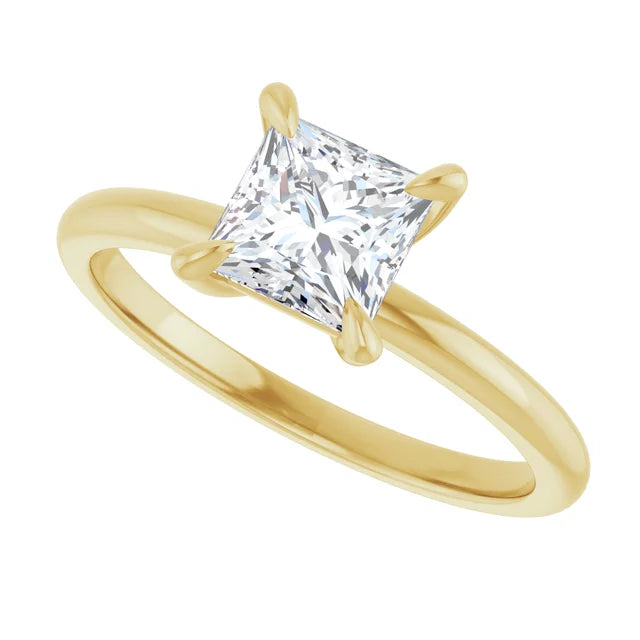 Sideway Picture for 1 CT Princess Cut (Square Diamond) Solitaire Engagement Ring for women Set in Yellow gold
