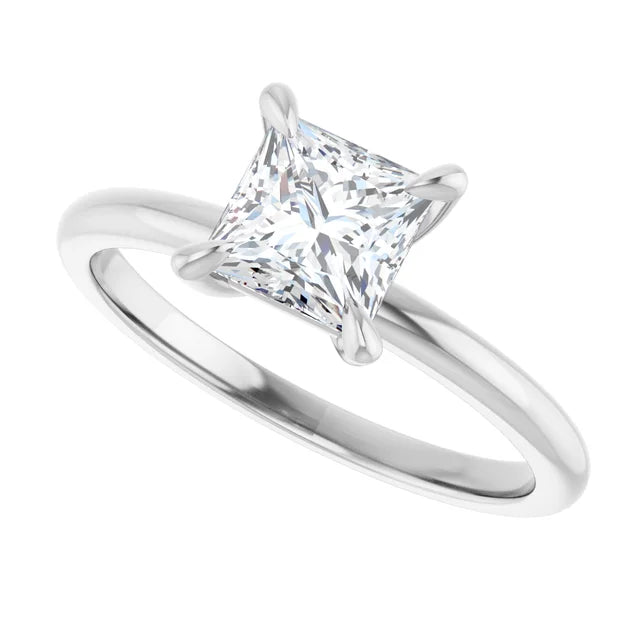 Sideway Picture for 1 CT Princess Cut (Square Diamond) Solitaire Engagement Ring for women Set in white gold or platinum