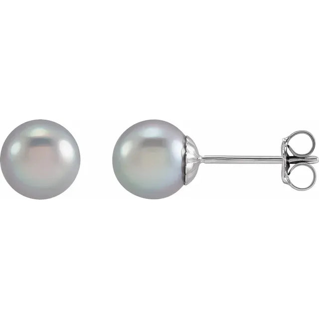 14K White Gold Cultured Gray Freshwater Pearl Stud Earrings