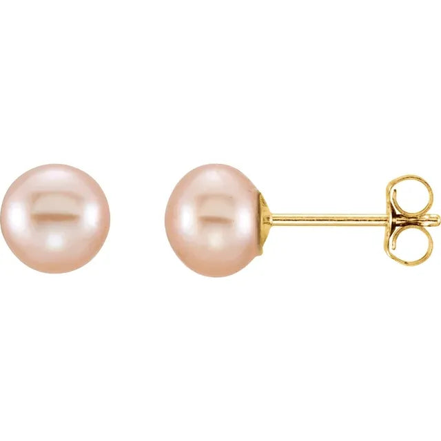 14K Yellow Gold Cultured Pink Freshwater Pearl Earrings