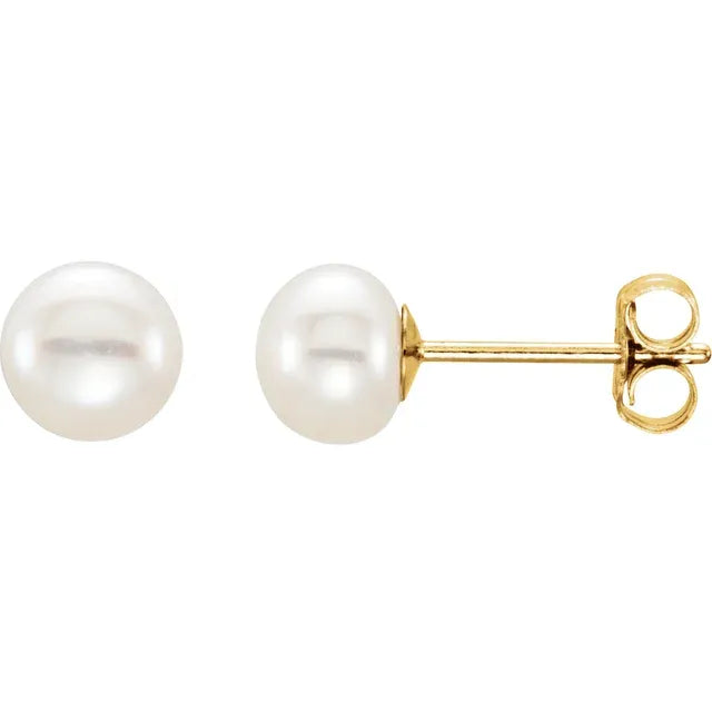 14K Yellow Gold Cultured White Freshwater Button Pearl Earrings