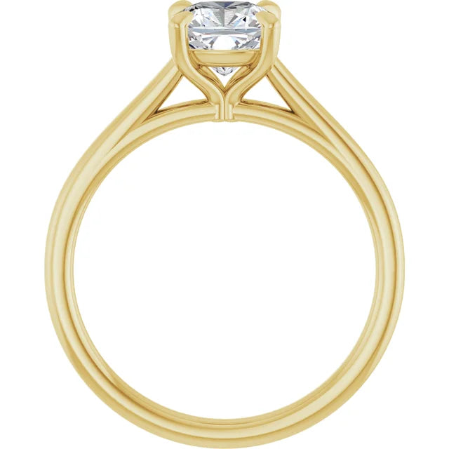 1 CT Cushion Cut Solitaire Engagement Ring Set in Yellow Gold showing under gallery
