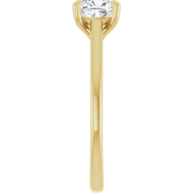 1 CT Cushion Cut Solitaire Engagement Ring set in Yellow Gold showing Shank from the side
