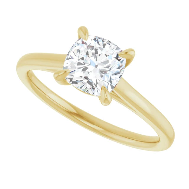 Side Picture for 1 CT Cushion Cut Solitaire Engagement Ring Set in Yellow Gold