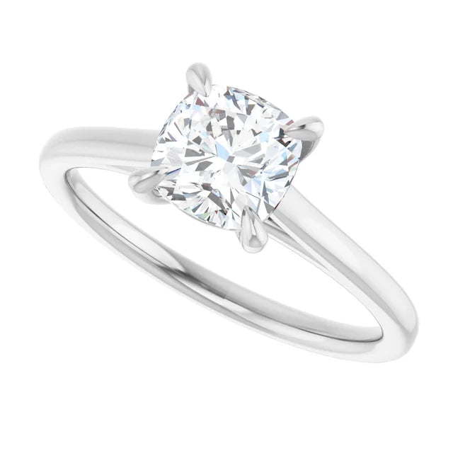 Sideway Picture for 1 CT Cushion Cut Solitaire Engagement Ring Set in white gold or platinum