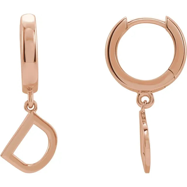 14K Gold Initial Hinged Huggie Hoop Earring