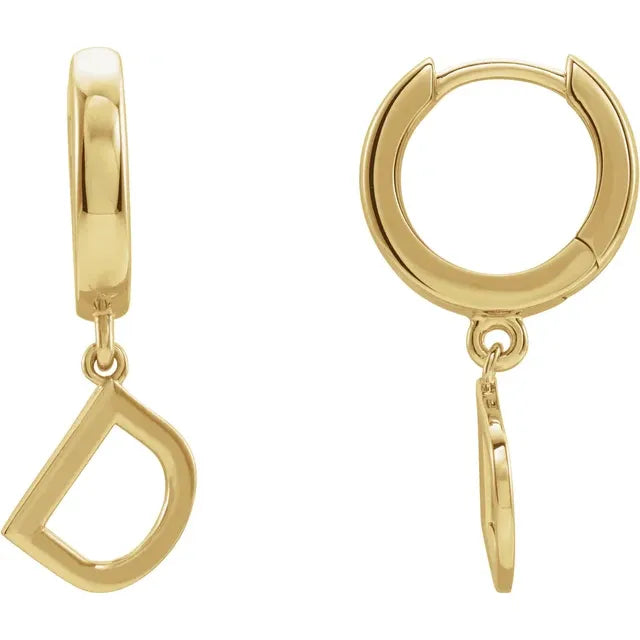 14K Gold Initial Hinged Huggie Hoop Earring