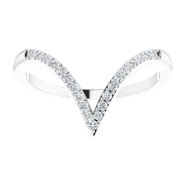 Elegant V-shaped 1/6 CTW natural diamond wedding ring in 14K White gold, stackable design.