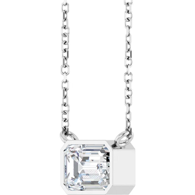 Bezel Set Emerald Cut Diamond Birthstone Necklace