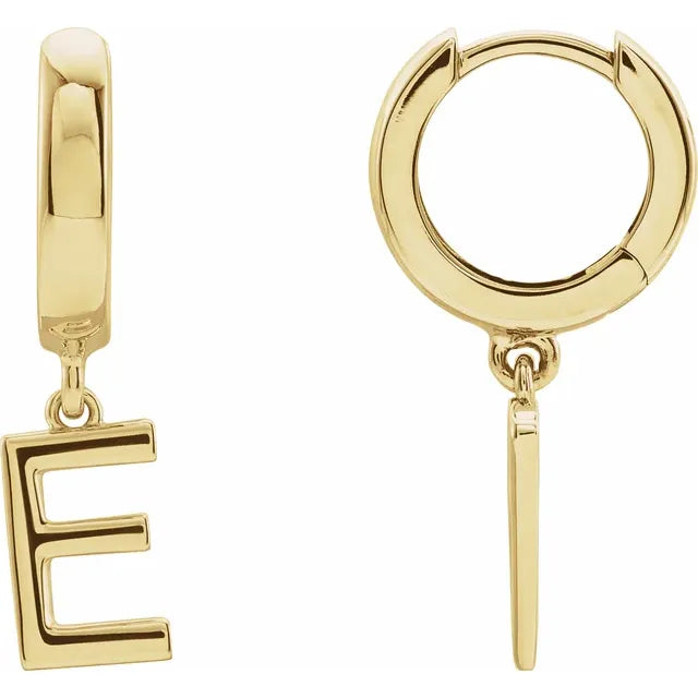14K Gold Initial Hinged Huggie Hoop Earring