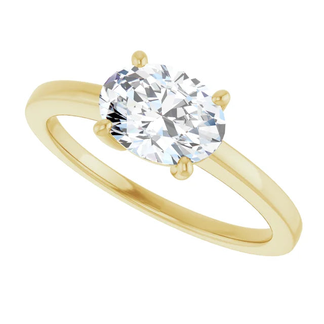 Sideway Picture for 1 CT East west Oval Shape Diamond Engagement Ring set in Yellow Gold
