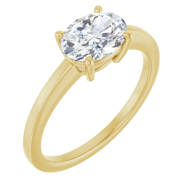 1 CT East west Oval Shape Diamond Engagement Ring Set in Yellow Gold