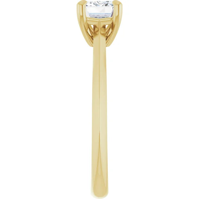 1 CT East West Emerald Cut Diamond Solitaire Engagement Ring Set in Yellow Gold Showing Shank from the side
