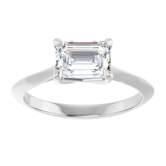 1 CT East West Emerald Cut Diamond Solitaire Engagement Ring Set in white gold or platinum