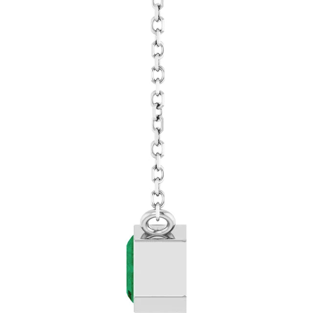 Gold Bezel Set Emerald Cut Emerald Birthstone Solitaire Necklace