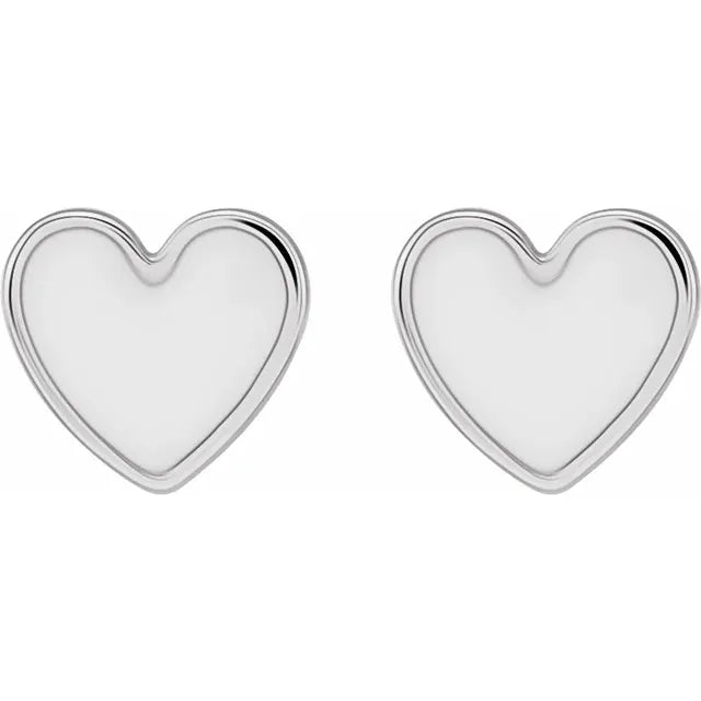 14K White Gold White Enameled Heart Gold Earrings details