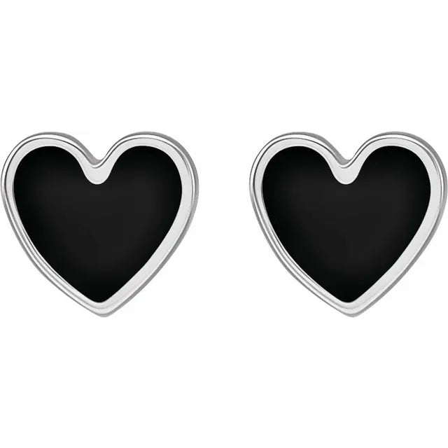 14K White Gold White Enameled Heart Gold Earrings Details