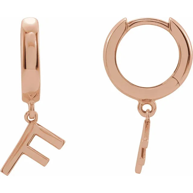 14K Gold Initial Hinged Huggie Hoop Earring