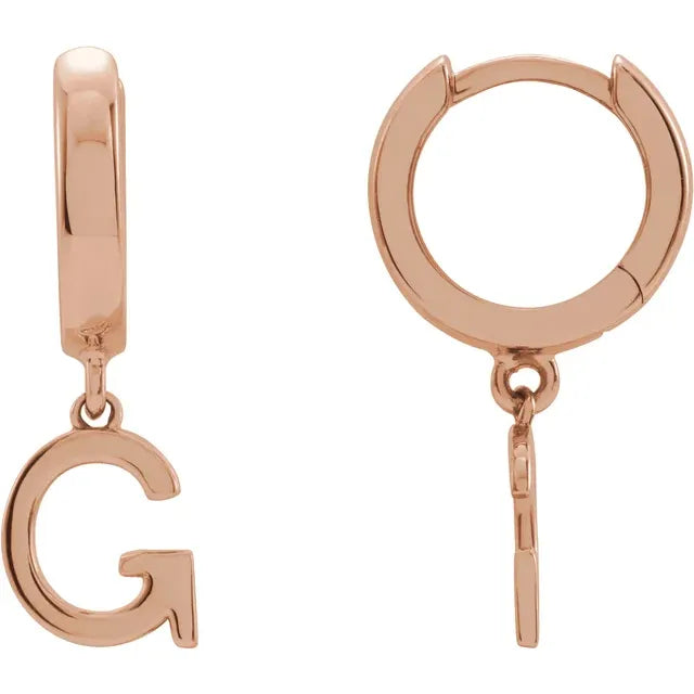 14K Gold Initial Hinged Huggie Hoop Earring