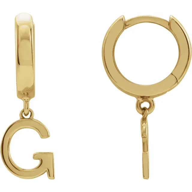14K Gold Initial Hinged Huggie Hoop Earring