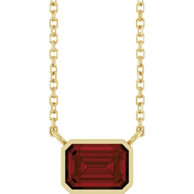 Yellow gold Garnet Bezel Set Emerald Cut Birthstone Pendant