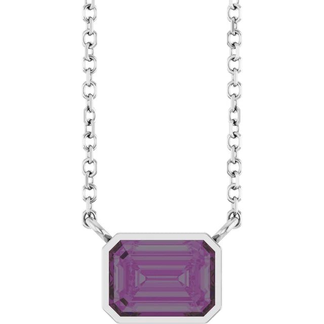 WhiteGold Bezel Set Alexandrite solitaire Birthstone Necklace