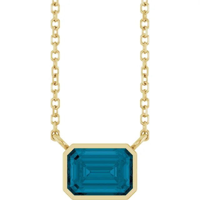 Emerald-Cut Birthstone Bezel Necklace