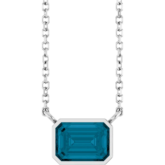 Emerald-Cut Birthstone Bezel Necklace