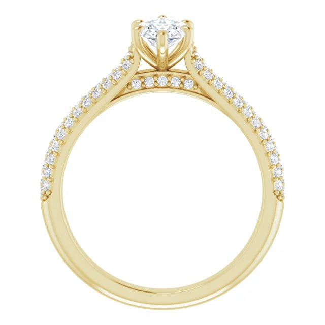 1 CT 6-Prong Marquise Diamond Engagement Ring with accented Shank Set in Yellow Gold showing hidden halo and under gallery