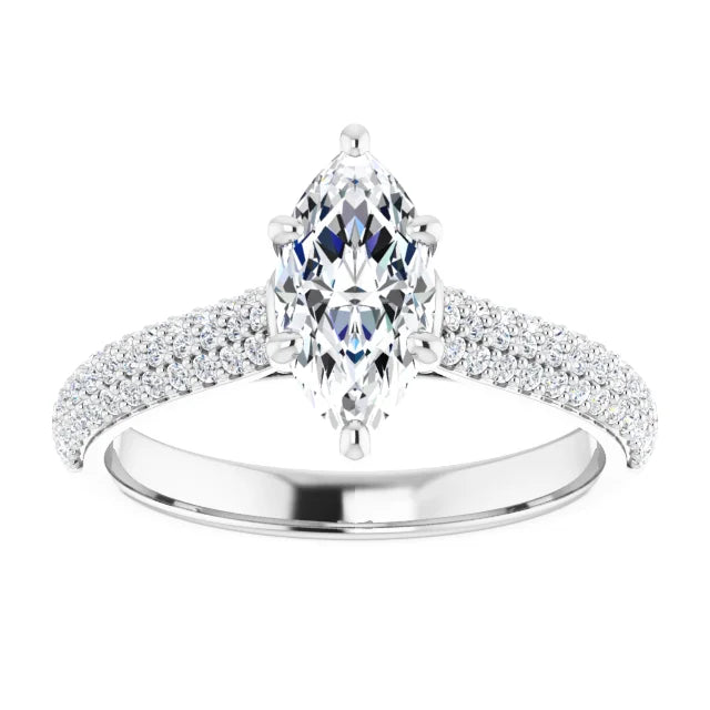 1 CT 6-Prong Marquise Diamond Engagement Ring with accented Shank Set in white gold or platinum