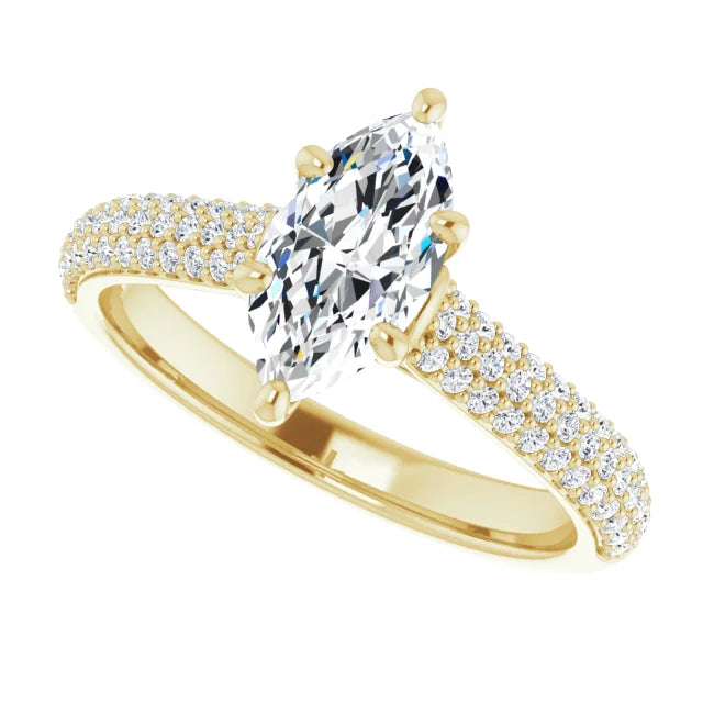 Sideway Picture for 1 CT 6-Prong Marquise Diamond Engagement Ring with accented Shank Set in Yellow Gold