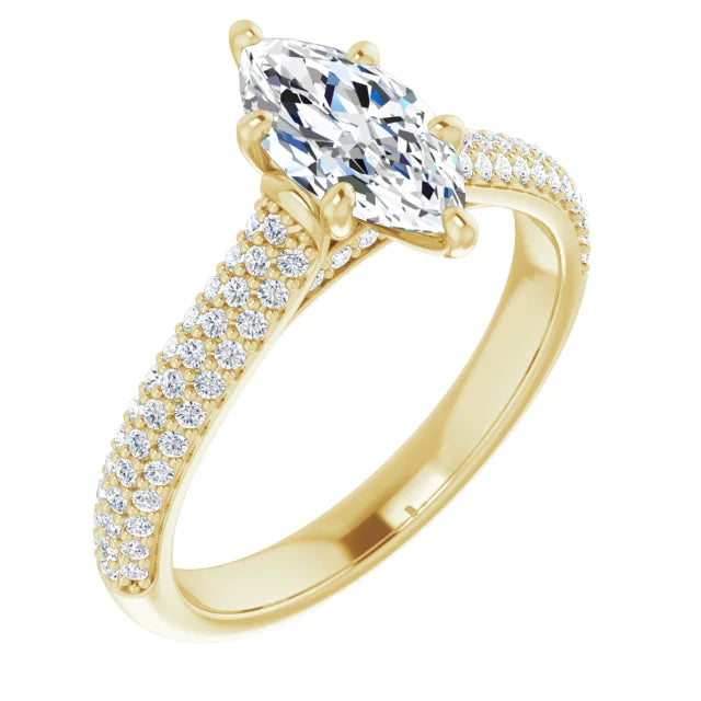 Side Picture for 1 CT 6-Prong Marquise Diamond Engagement Ring with accented Shank Set in Yellow gold