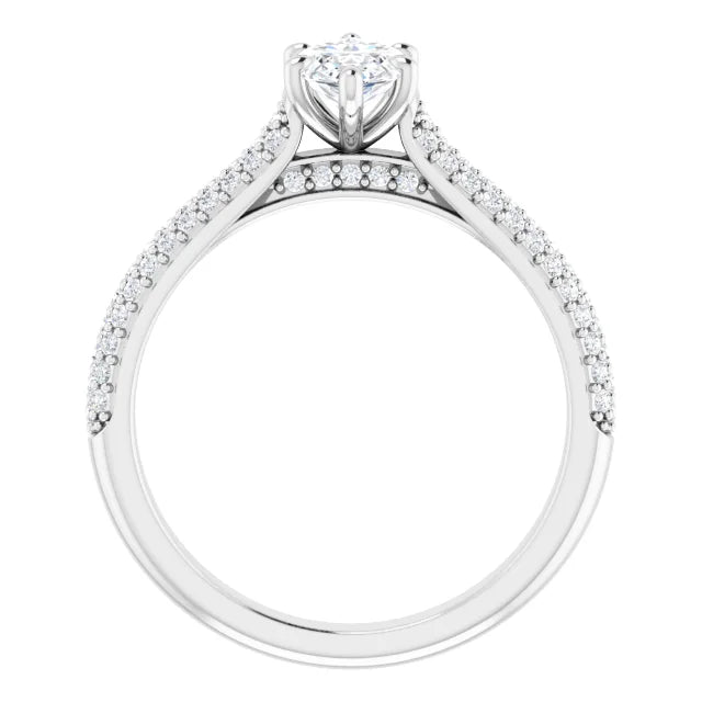 1 CT 6-Prong Marquise Diamond Engagement Ring with accented Shank Set in white gold showing hidden halo and under gallery