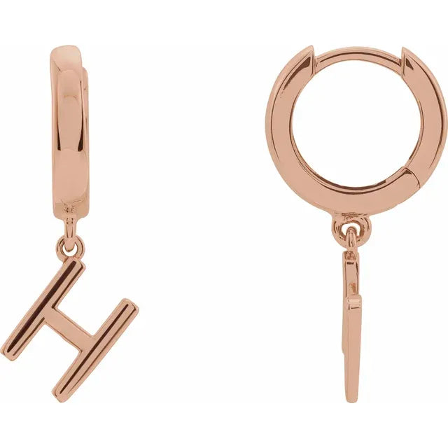 14K Gold Initial Hinged Huggie Hoop Earring