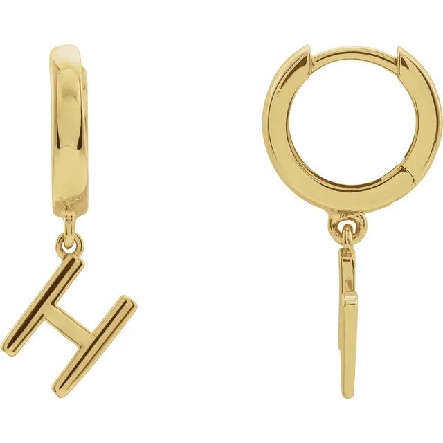 14K Gold Initial Hinged Huggie Hoop Earring