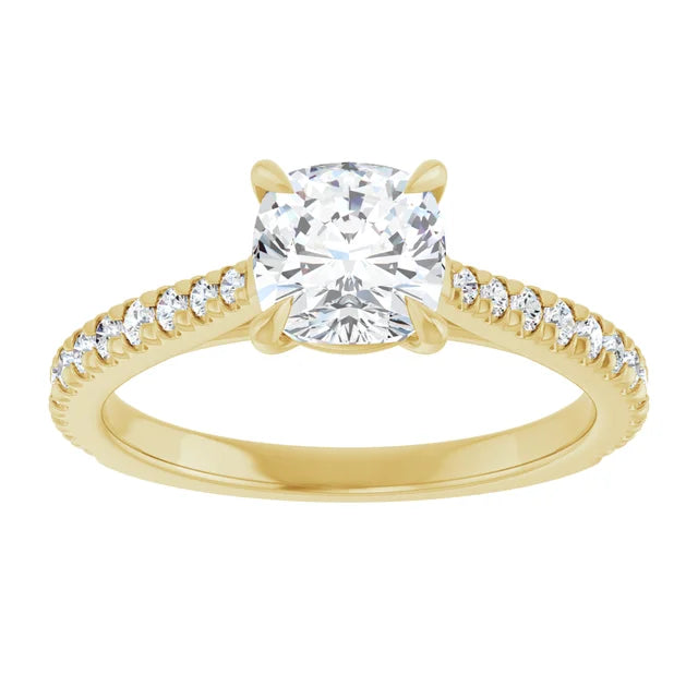 1 CT Cushion Cut Diamond Solitaire Engagement Ring with Accented Diamonds on the shank