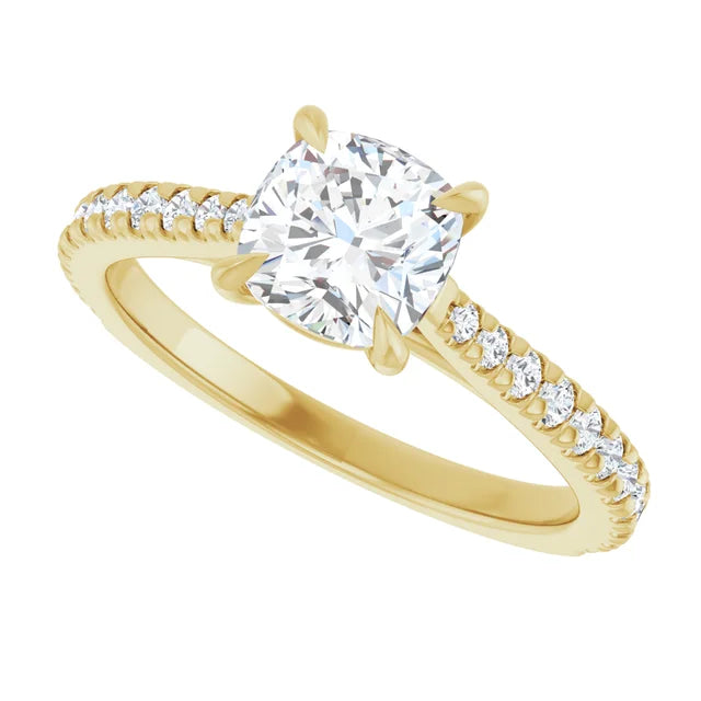 sideway picture for 1 CT Cushion Cut Diamond Solitaire Engagement Ring with Accented Diamonds on the shank