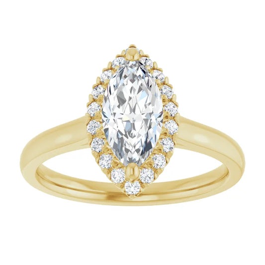 1 CT Halo Style Marquise Diamond Solitaire Engagement Ring Set in Yellow Gold