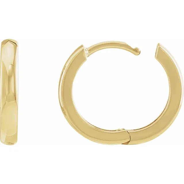 15MM Hinged Hoop Earrings in yellow gold open
